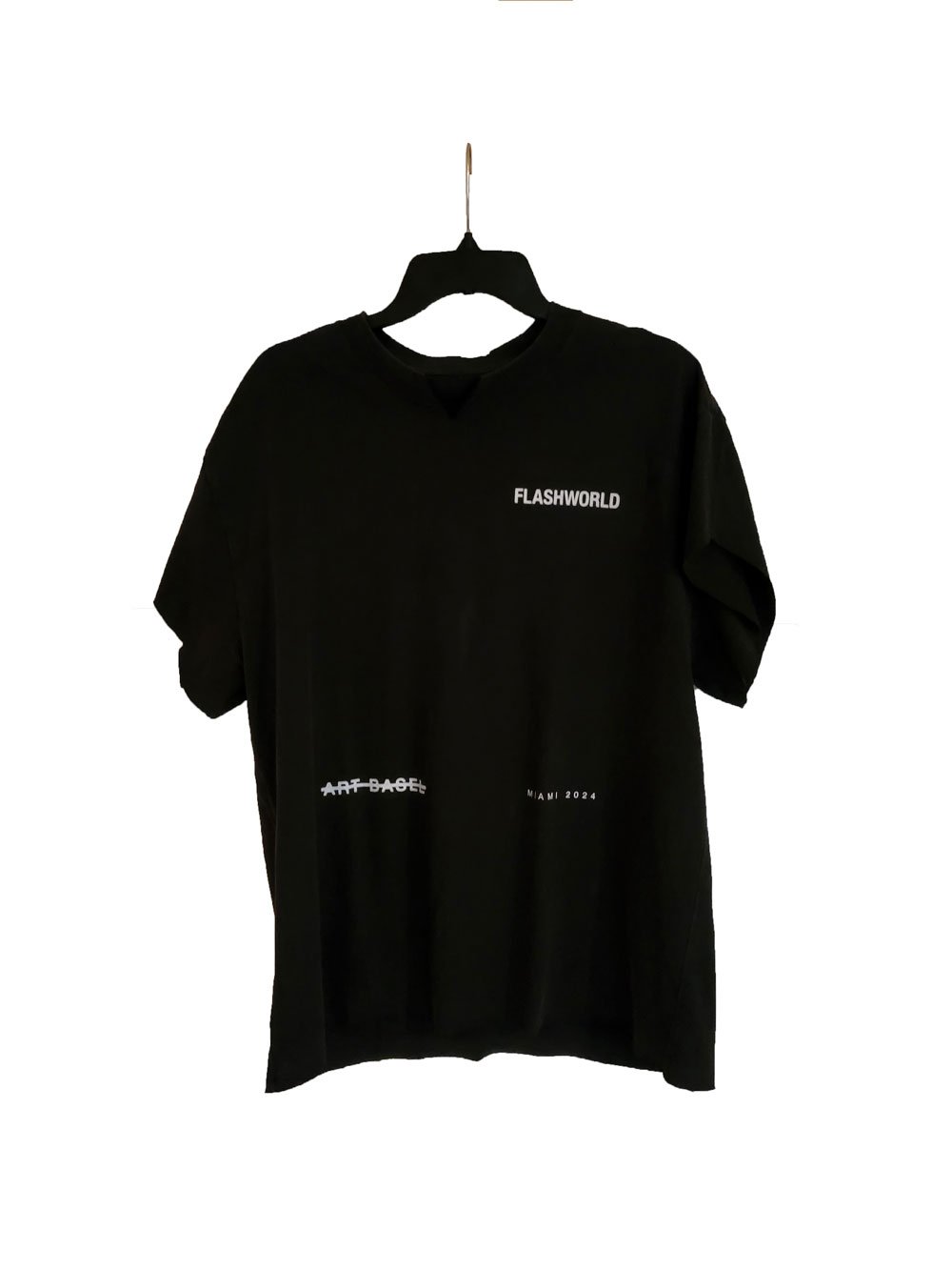 FlashWorld t-shirt front view with crossed out Art Basel text